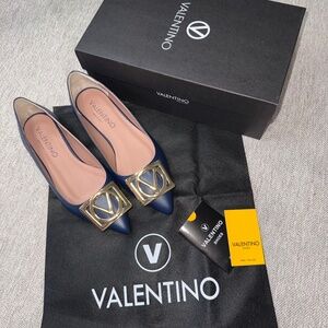Valentino Flora Logo Leather Flats
